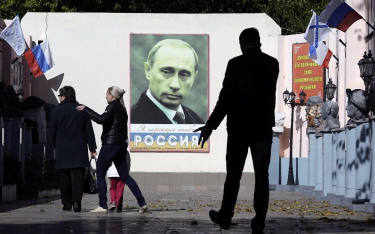 Portret prezydenta Rosji Władimira Putina w Eupatorii