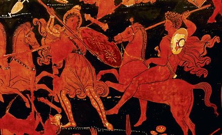 Amazonki z pewnością zaistniały w ceramice:?tu stawiają czoła jeźdźcom na attyckiej amforze z IV w. 