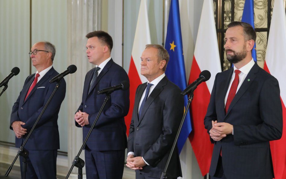 Wlodzimierz Czarzasty, Szymon Hołownia, Donald Tusk i Władysław Kosiniak-Kamysz