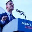 Łukasz Rzepecki na wiecu wyborczym kandydata Konfederacji w zbliżających się wyborach na fotel prezy