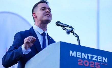 Łukasz Rzepecki na wiecu wyborczym kandydata Konfederacji w zbliżających się wyborach na fotel prezy