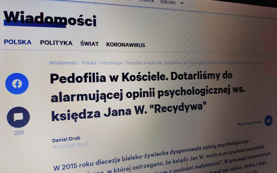 Tekst, w którym obszernie cytowano opinię psychologiczną, dotyczącą właśnie ks. W., opublikował port