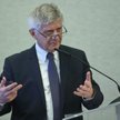 Prezes NBP Marek Belka na konferencji prasowej, podsumowującej działalność Rady Polityki Pieniężnej 
