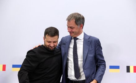 Prezydent Ukrainy Wołodymyr Zełenski i premier Belgii Alexander De Croo podczas wspólnej konferencji