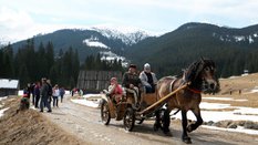 Turyści w Dolinie Chochołowskiej w Poniedziałek Wielkanocny