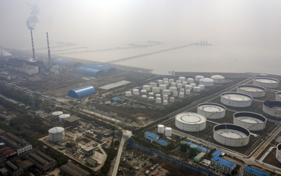Magazyn ropy naftowej i petrochemii na przedmieściach Szanghaju w Chinach