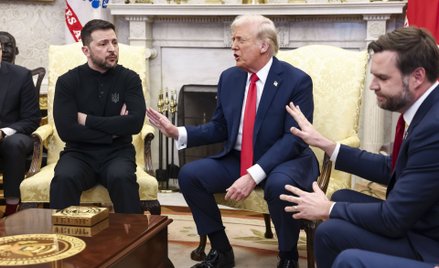 Wołodymyr Zełenski, Donald Trump i J.D. Vance w czasie spotkania w Białym Domu z lutego 2025 roku