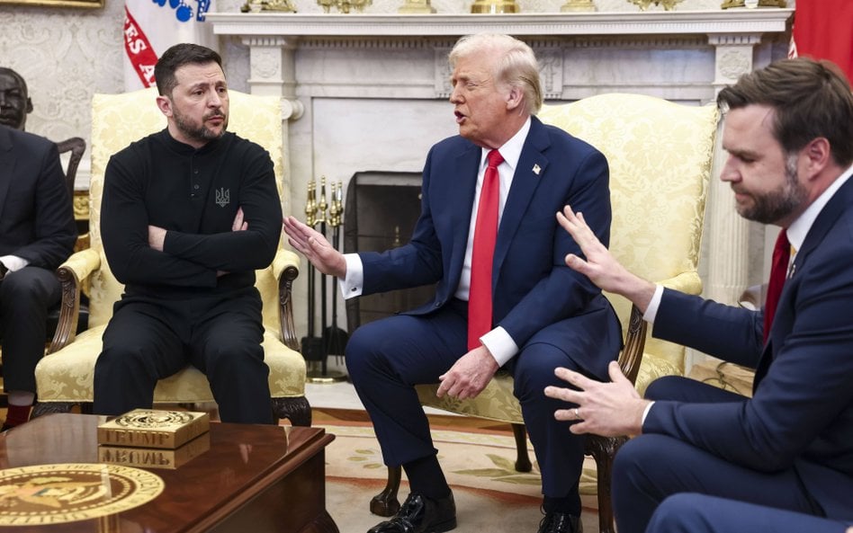Wołodymyr Zełenski, Donald Trump i J.D. Vance w czasie spotkania w Białym Domu z lutego 2025 roku