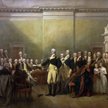 Obraz Johna Trumbulla przedstawia rezygnację George’a Washingtona ze stanowiska naczelnego dowódcy a