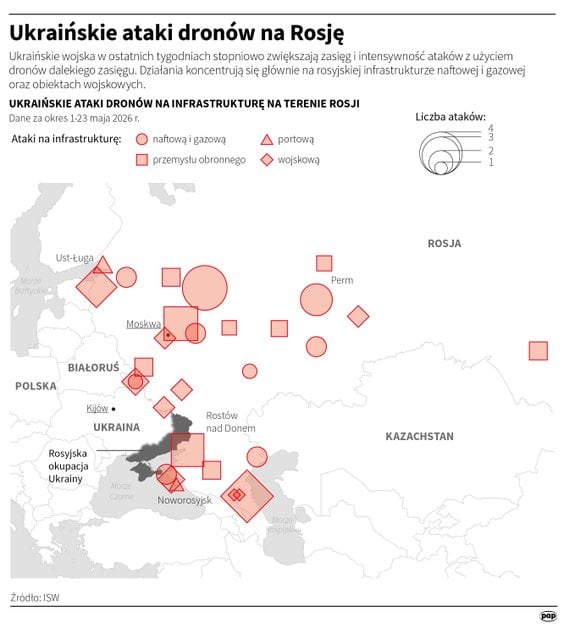 Ukraińskie ataki dronów na Rosję