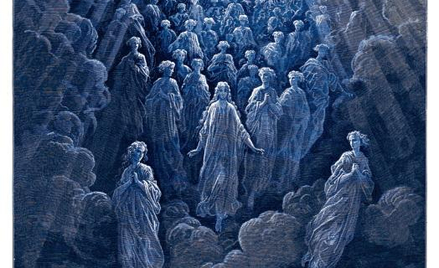 Tak anioły wyobrażał sobie francuski malarz i grafik Gustave Doré ilustrujący „Boską Komedię” Danteg