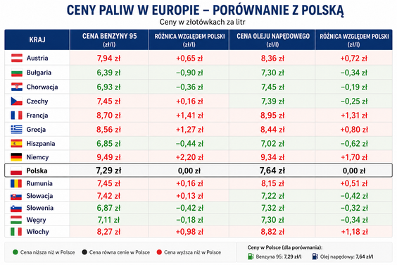 Ceny paliw w Europie