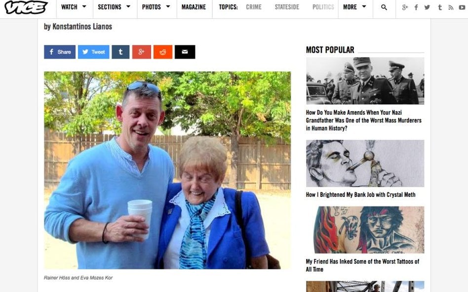 Fragment strony Vice.com, która jako pierwsza opublikowała informację o adoptowaniu Hoessa przez pan