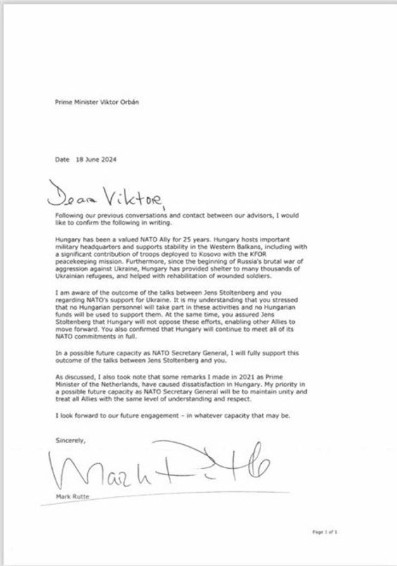 List Marka Ruttego do premiera Węgier