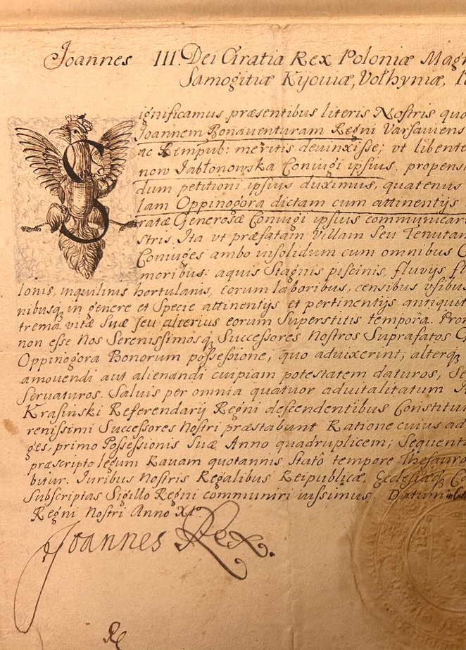 Nadanie dożywotnich praw na starostwo opinogórskie przez króla Jana III Sobieskiego dla starosty Jan