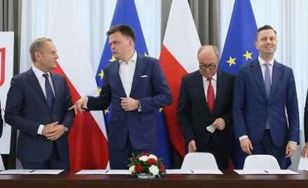 Donald Tusk, Szymon Hołownia, Włodzimierz Czarzasty i Władysław Kosiniak-Kamysz