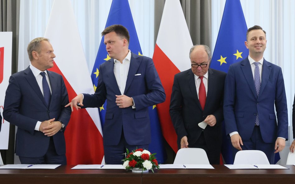 Donald Tusk, Szymon Hołownia, Włodzimierz Czarzasty i Władysław Kosiniak-Kamysz