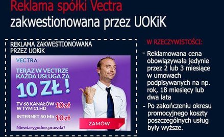 Vectra musi zrekompensować klientom wprowadzenie w błąd w reklamie - decyzja UOKiK