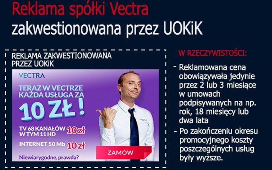 Vectra musi zrekompensować klientom wprowadzenie w błąd w reklamie - decyzja UOKiK