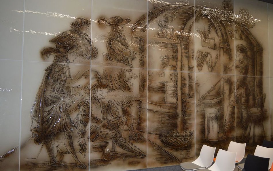 Ściana z dekoracją wykonaną techniką fusingową