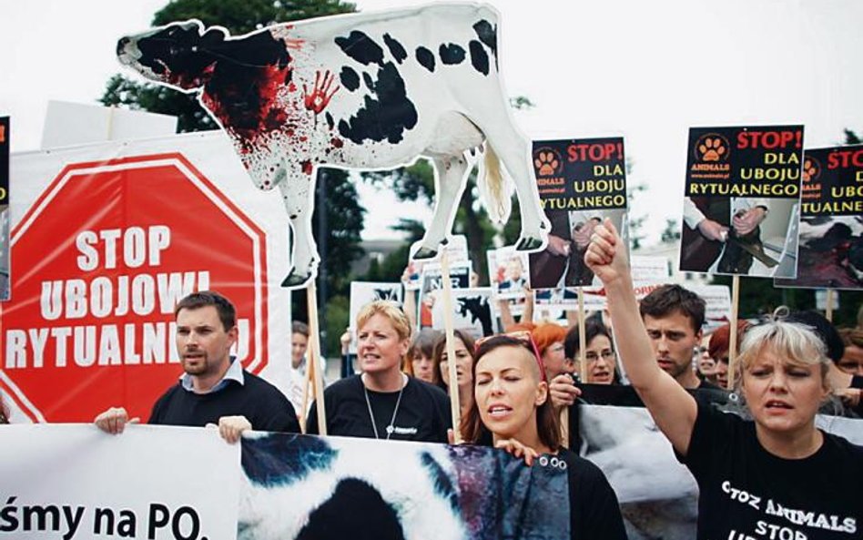 W 2013 r. posłowie spierali się, czy przywrócić ubój rytualny (na zdjęciu lipcowy protest przeciwko 