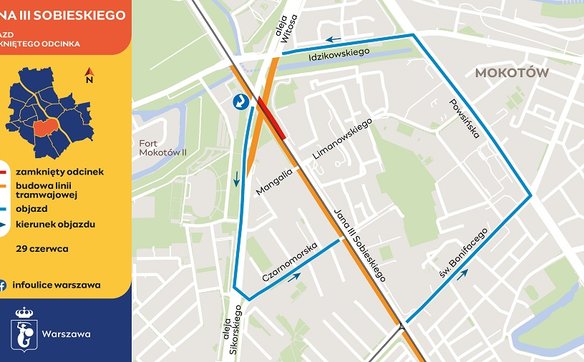 Mapa objazdów w Wilanowie