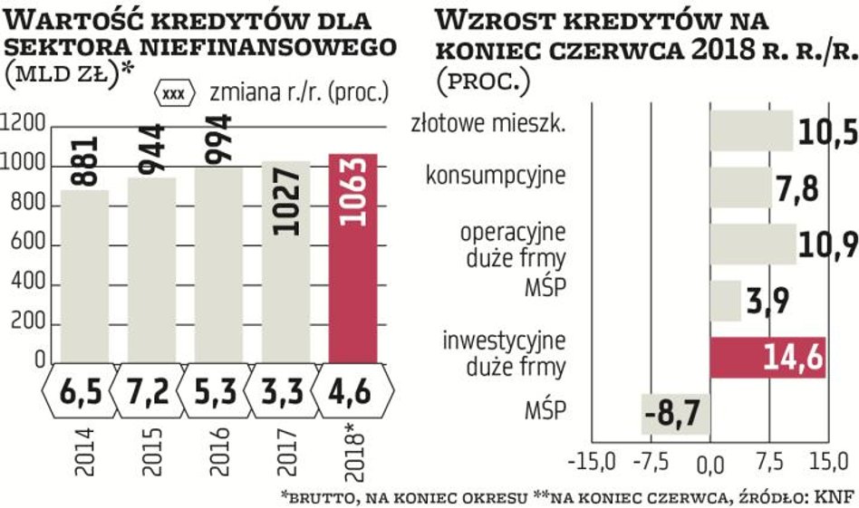 Po półroczu tempo wzrostu kredytów brutto sektora niefinansowego wynosiło w skali roku 4,6 proc., co