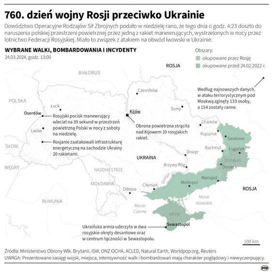 Tak wyglądała sytuacja na froncie w 760 dniu wojny Rosji z Ukrainą