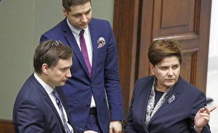 Minister sprawiedliwości Zbigniew Ziobro, wiceminister Patryk Jaki i była premier Beata Szydło