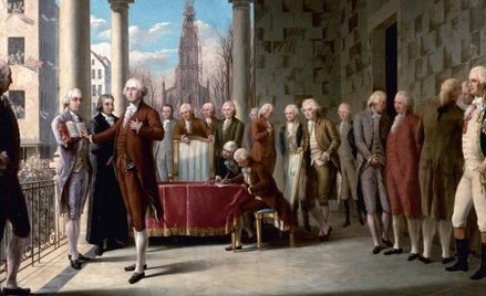 Zaprzysiężenie pierwszego prezydenta Stanów Zjednoczonych Jerzego Waszyngtona. Nowy Jork, 30 kwietni