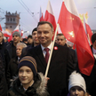 Prezydent Andrzej Duda podczas Marszu „Dla Ciebie Polsko" na ulicach Warszawy, 11 listopada 2018 rok