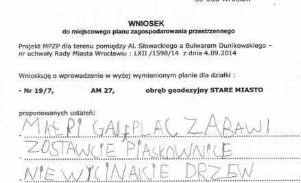 Wniosek wypełniony przez sześciolatkę