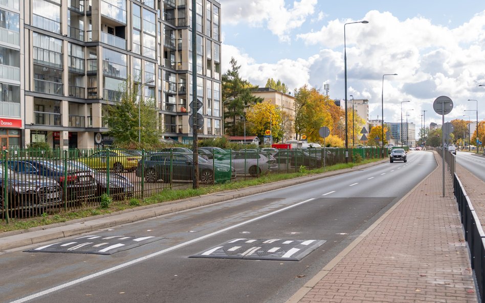 Progi zwalniające zamontowane w al. Niepodległości na wysokości ul. Lenartowicza