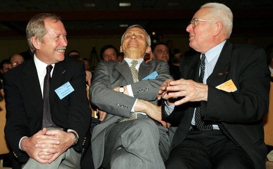 Janusz Onyszkiewicz, Marcin Święcicki i Andrzej Wielowieyski na I Kongresie Partii Demokratycznej, 7