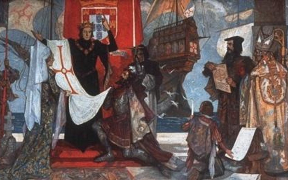 Vasco da Gama wypływa do Indii, XIX-wieczny obraz Johna Henry Amshewitza