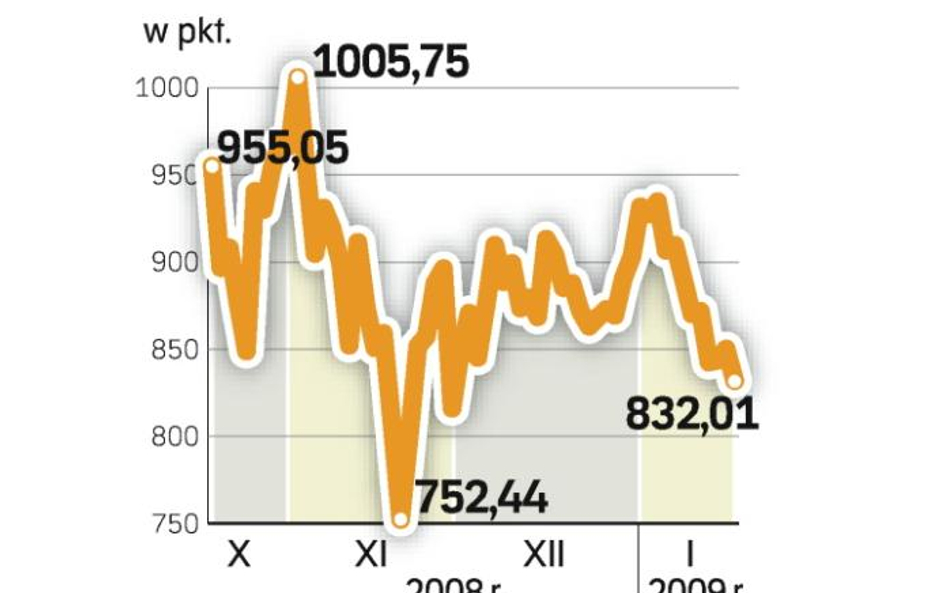 W ciągu ostatnich trzech miesięcy indeks stracił ponad 13 proc. Złe wyniki firm zepchną go wkrótce j