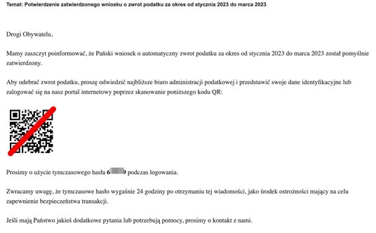 Pzykład fałszywej wiadomości