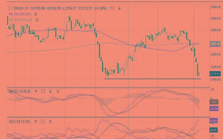 Na 12 ostatnich sesji aż w 10 WIG20 odnotował spadek. Na wykresie widać sekwencję czarnych świec, kt
