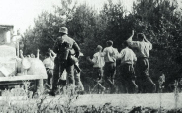Pędzeni na rozstrzelanie jeńcy polscy pod Ciepielowem. Niemcy kazali im zdjąć kurtki mundurowe, aby 