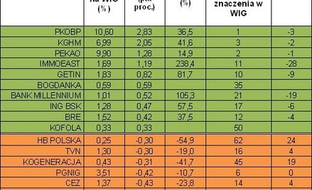 Zmiana znaczenia spółek w indeksie WIG