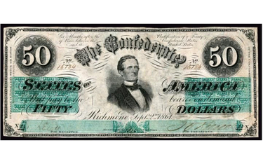 Banknot o nominale 50 dolarów z wizerunkiem prezydenta Skonfederowanych Stanów Ameryki Jeffersona Da