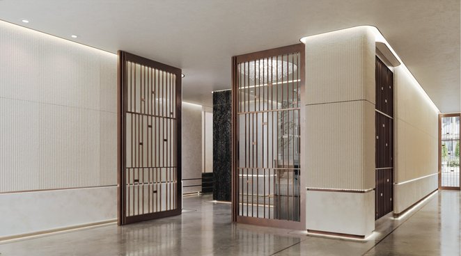 We wnętrzach króluje marmur, fornir oraz elementy metalow