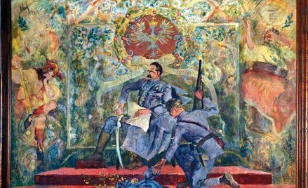 Symboliczny obraz ukazujący Józefa Piłsudskiego w 1918 roku. Malował Kazimierz Sichulski