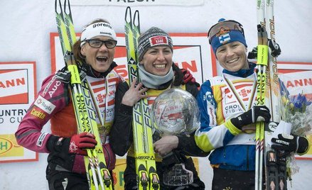 Petra Majdic, Aino Kaisa-Saarinen i szczęśliwa Justyna Kowalczyk z Kryształową Kulą
