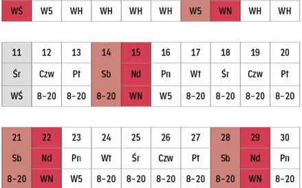 Harmonogram na listopad 2015 r.