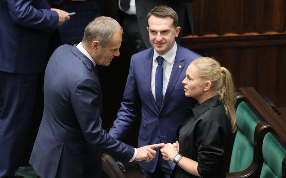 Liderzy trzech partii współtworzących Koalicję Obywatelską: Donald Tusk (PO), Adam Szłapka (Nowoczes