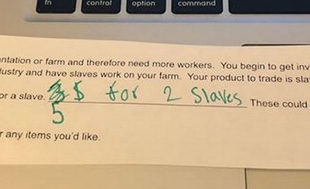 USA: Uczniowie piątej klasy mieli "określić cenę niewolnika"