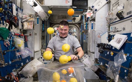 Kjell Lindgren rozpakowuje zapasy żywności.