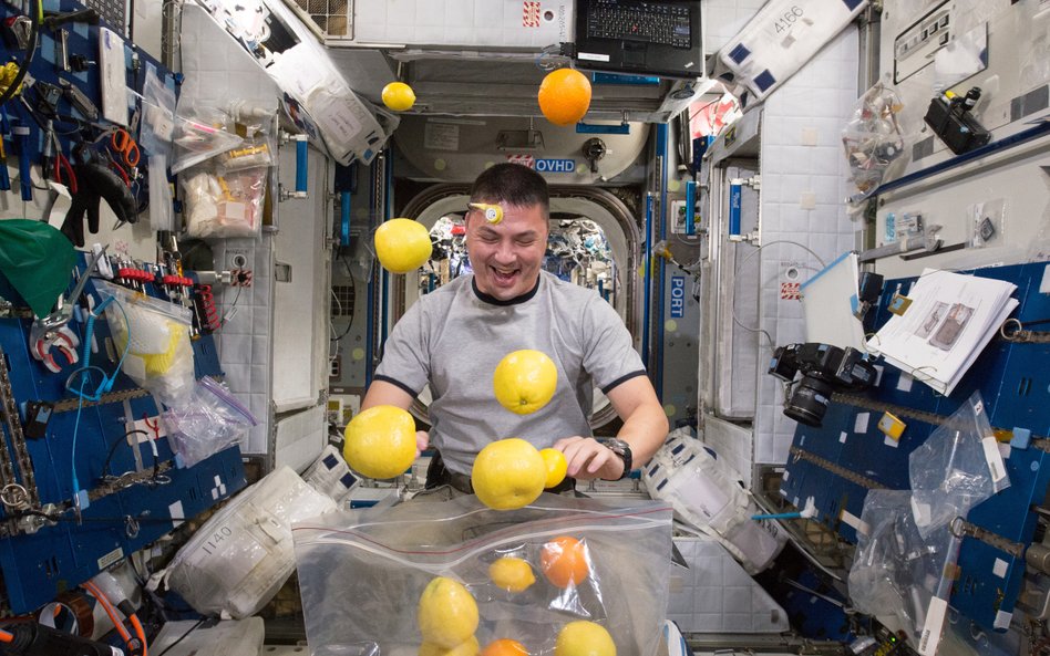 Kjell Lindgren rozpakowuje zapasy żywności.