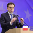 Minister finansów Andrzej Domański podczas konferencji prasowej w siedzibie resortu w Warszawie